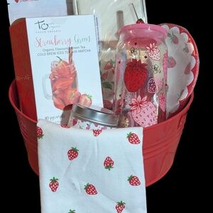 Strawberry Themed Gift Basket with Tumbler and Tea